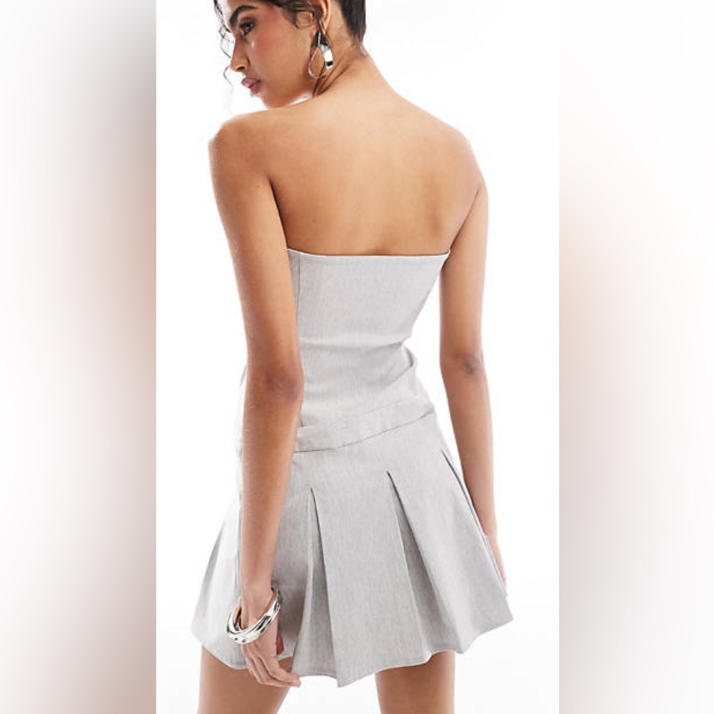 Pleated mini bandeau dress in grey